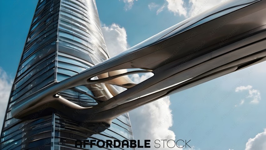 A futuristic building with a large metal structure
