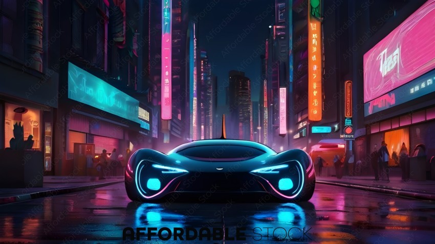 Futuristic Car in a City at Night