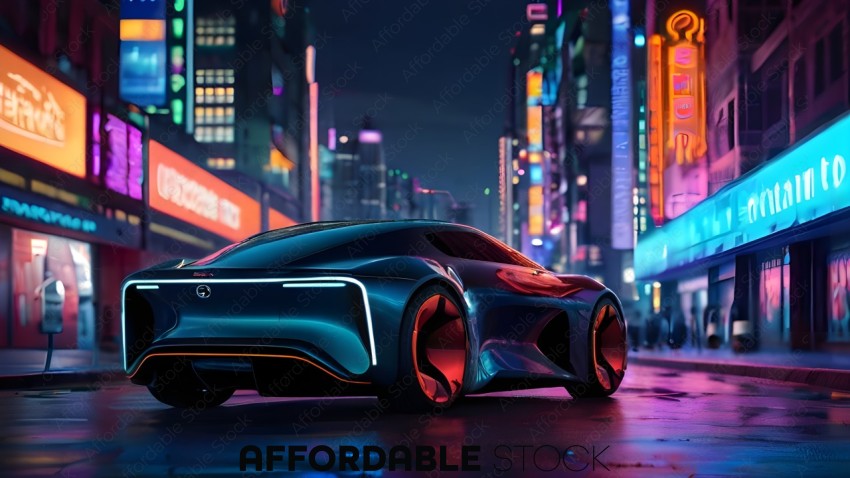 Futuristic Car in a City at Night