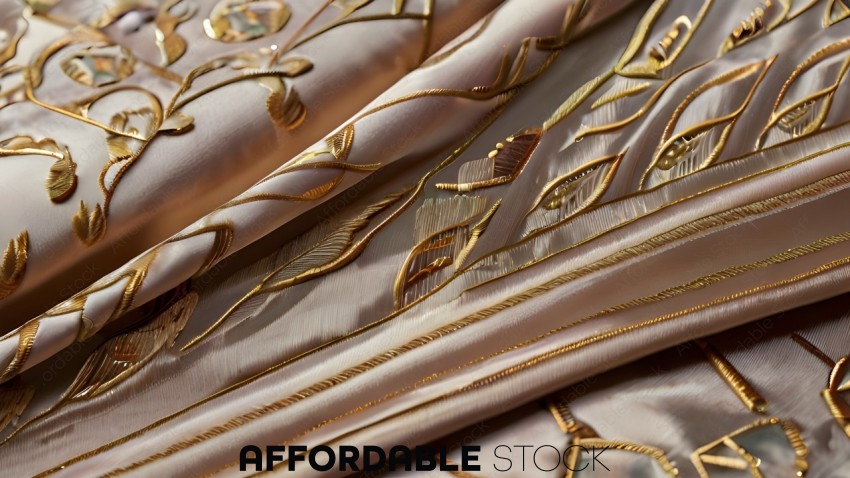 Gold and Pink Silk Fabric with Design