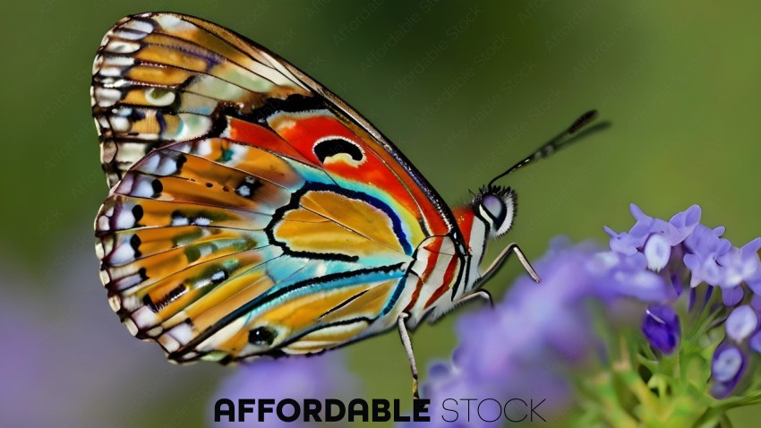 A colorful butterfly with a red and blue wing