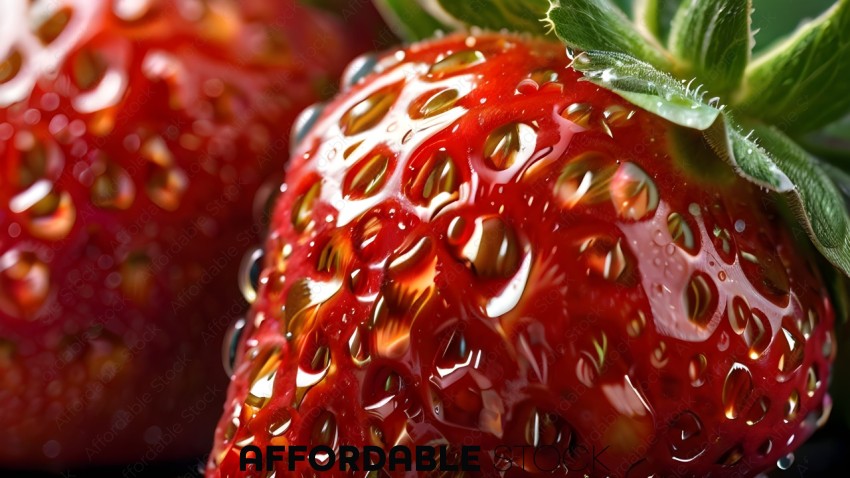 Red Strawberry with Water Droplets