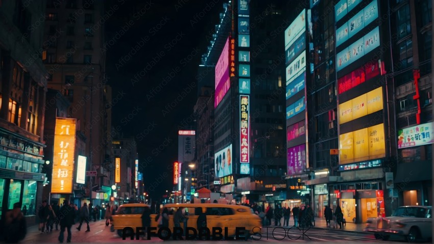 Neon Lights and Billboards in Urban Night Setting