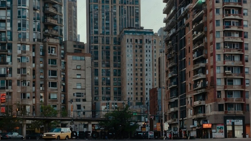 Urban Street Scene with Apartment Buildings