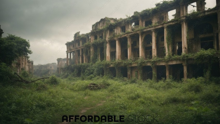 Abandoned Building Overgrown with Vegetation