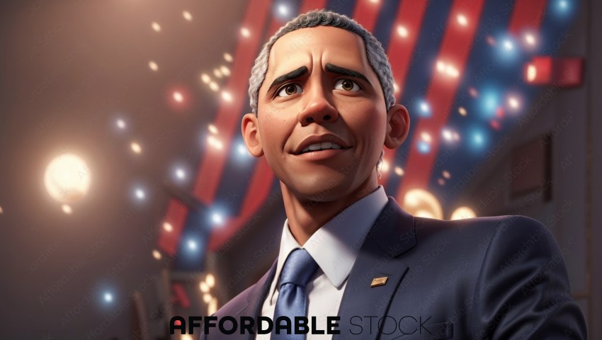 3D Rendered Character in Suit with American Flag