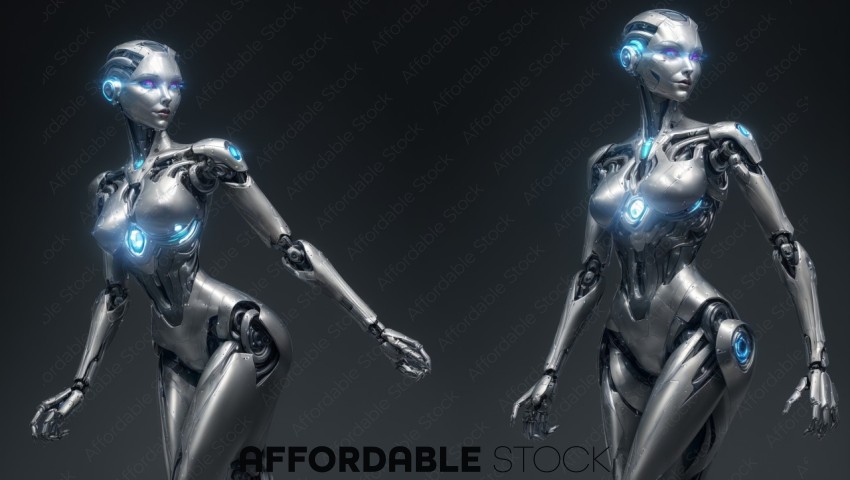 Futuristic Female Robot with Blue Highlights