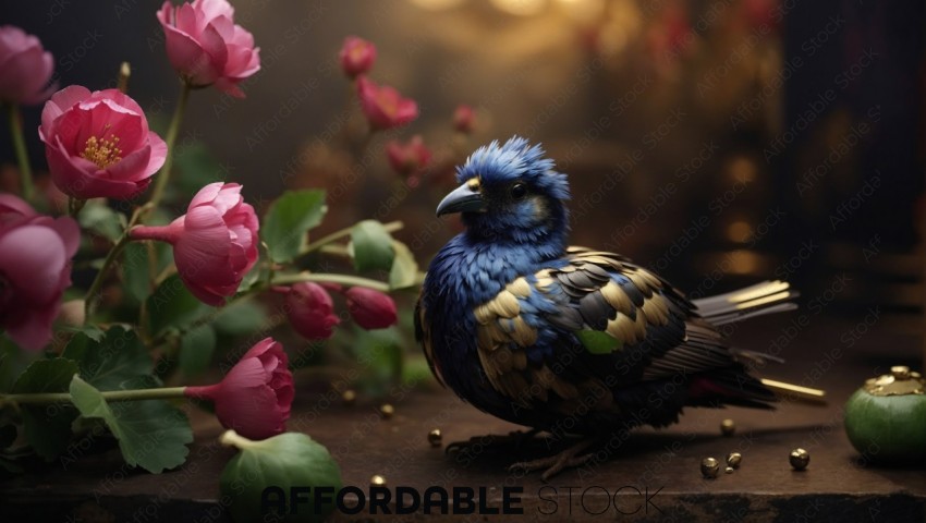 Elegant Starling Bird Among Blooming Flowers