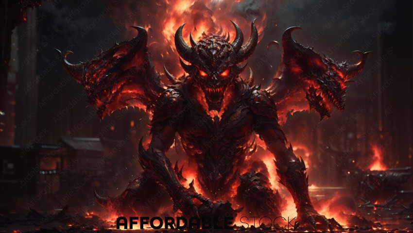 Fiery Demon in Apocalyptic Setting