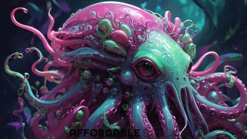 Colorful Tentacled Fantasy Creature Illustration