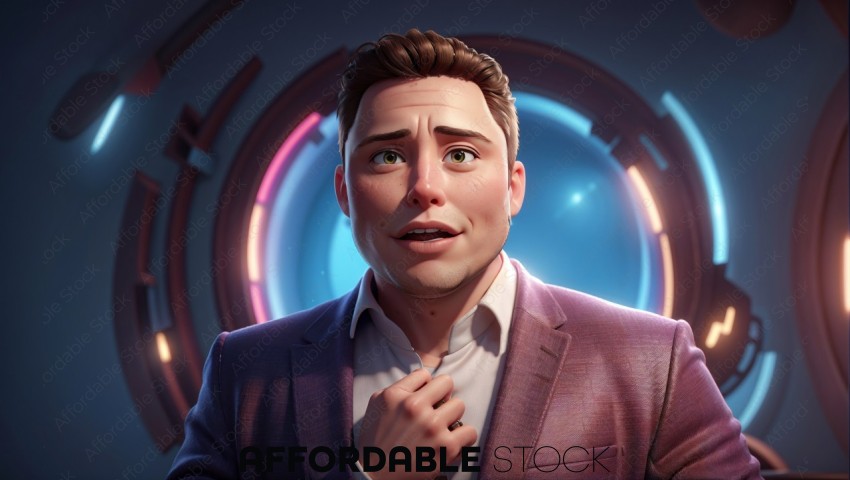 Stylized 3D Character Portrait with Futuristic Background