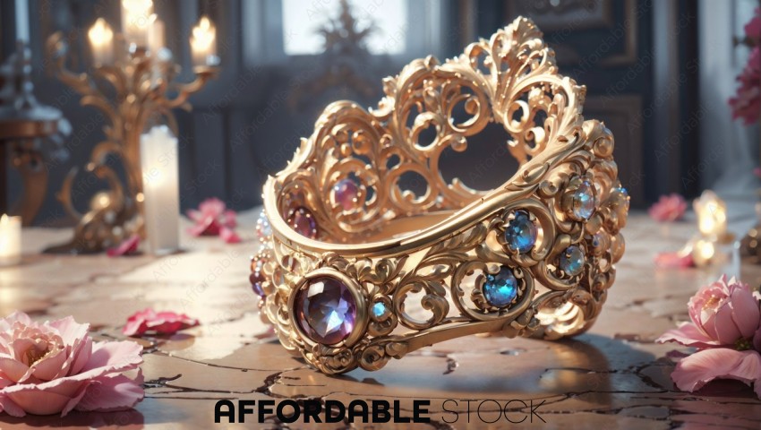 Elegant Golden Crown with Gemstones