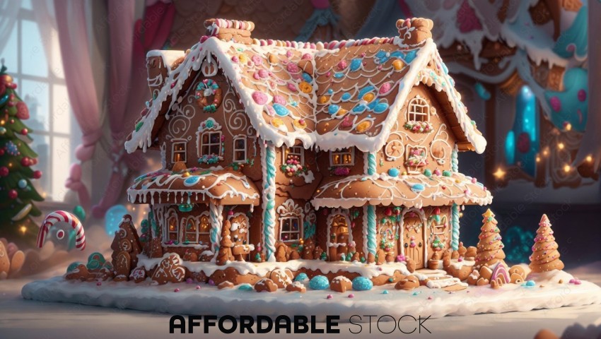 Illustrated Festive Gingerbread House