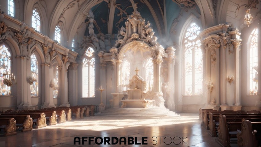 Sunlit Baroque Church Interior
