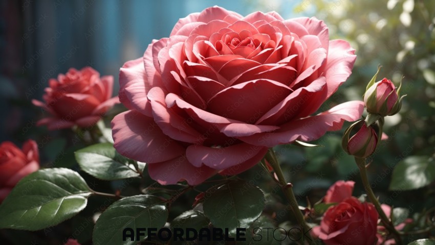 Blooming Pink Rose in Sunlight