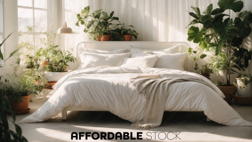 Bright Bedroom with Indoor Plants