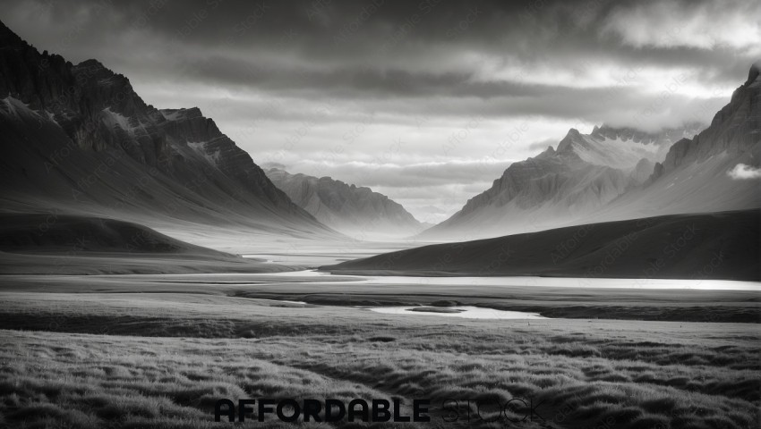 Dramatic Mountain Landscape in Black and White
