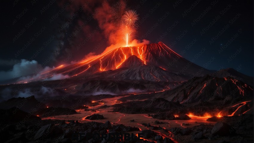 Volcanic Eruption at Night