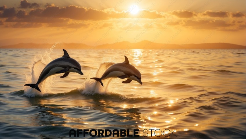 Dolphins Leaping at Sunset