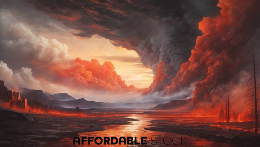 Apocalyptic Landscape with Fiery Sky