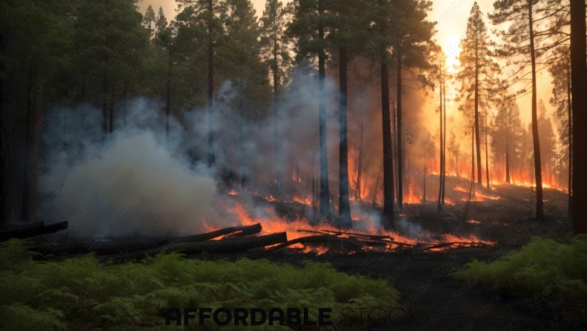 Wild Forest Fire with Dense Smoke
