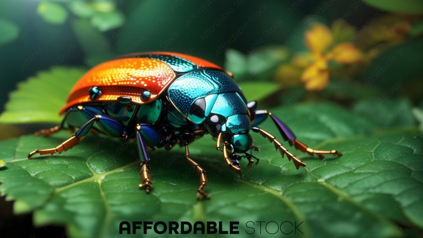 Colorful 3D Rendered Beetle on a Leaf