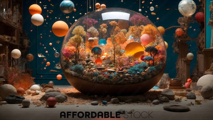 Surreal Miniature Ecosystem in Glass Orb