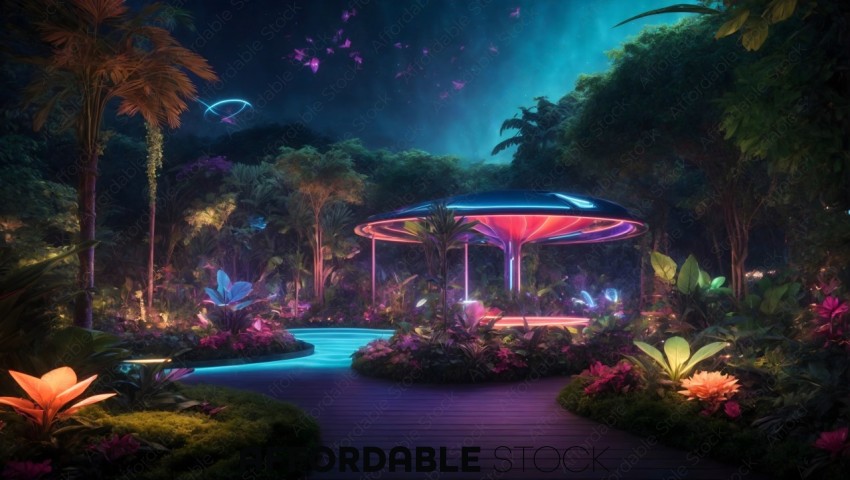 Futuristic Neon Jungle at Night
