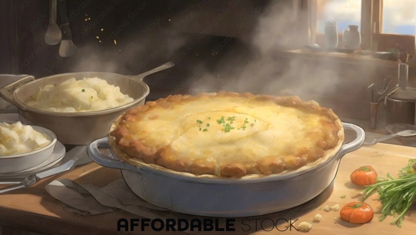Steaming Chicken Pot Pie with Mashed Potatoes