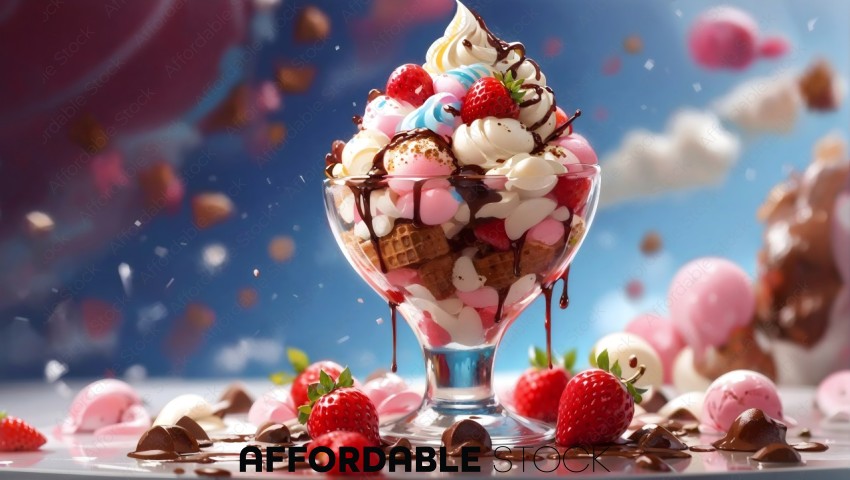 Strawberry Ice Cream Sundae with Toppings