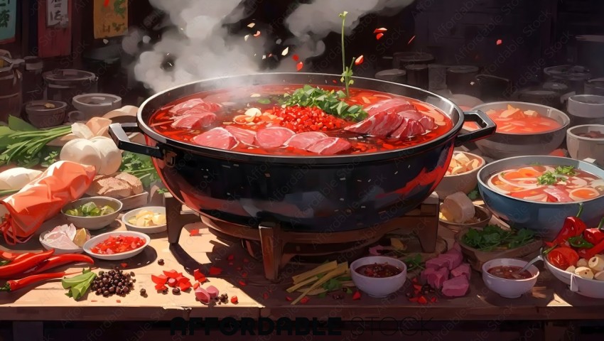 Colorful Asian Hot Pot Illustration