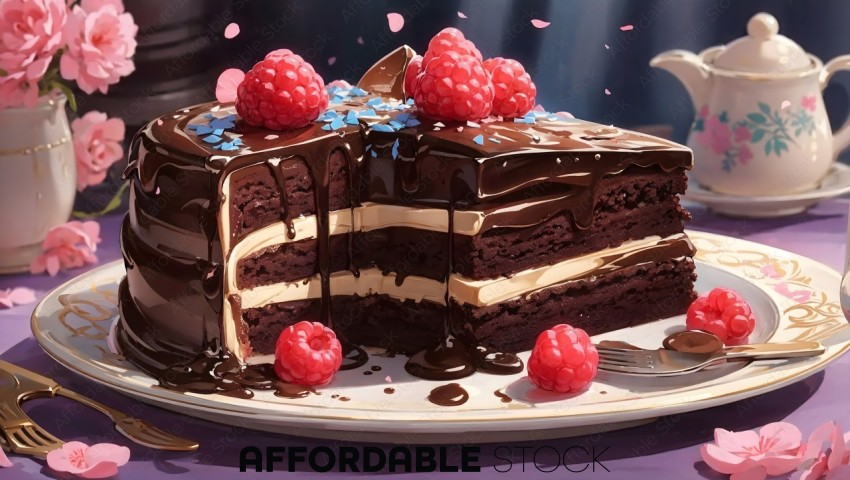 Chocolate Layer Cake with Raspberries