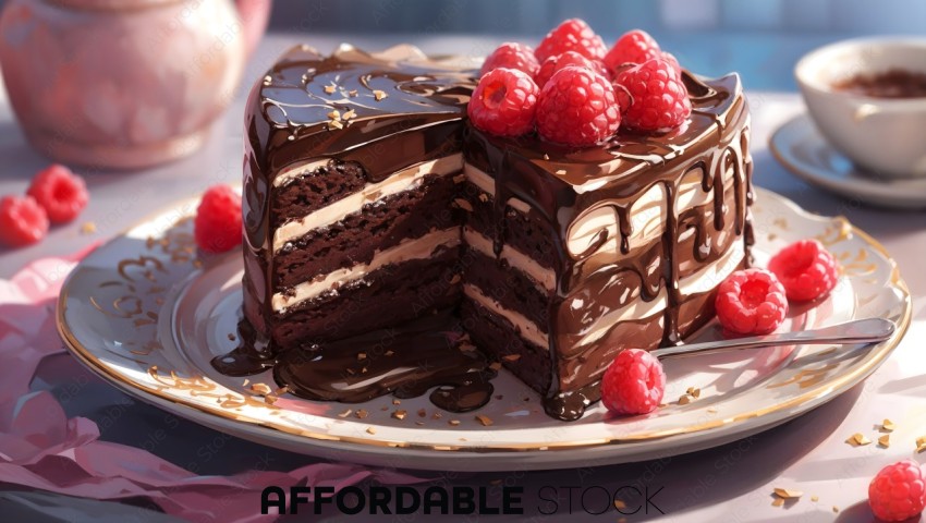 Chocolate Layer Cake with Raspberries