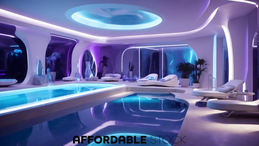 Futuristic Spa Interior with Neon Lighting