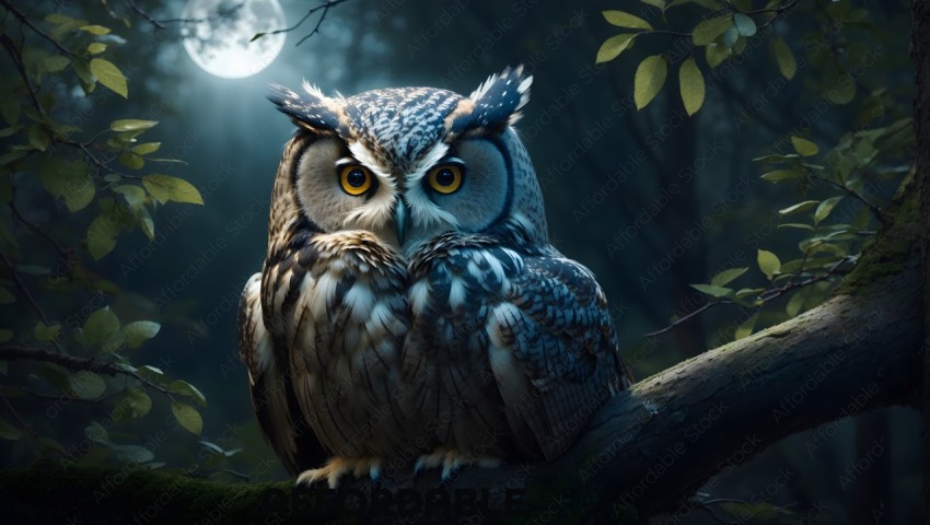 Majestic Owl in Moonlit Night