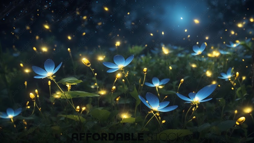 Enchanted Glowing Flowers at Night