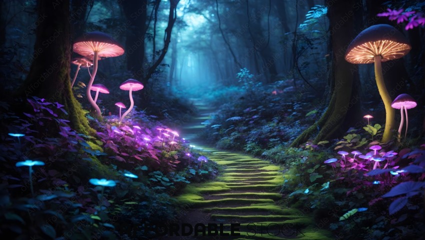 Enchanted Forest Path with Glowing Mushrooms