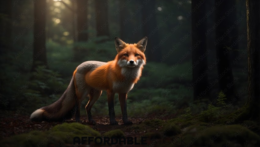 Red Fox in Sunlit Forest