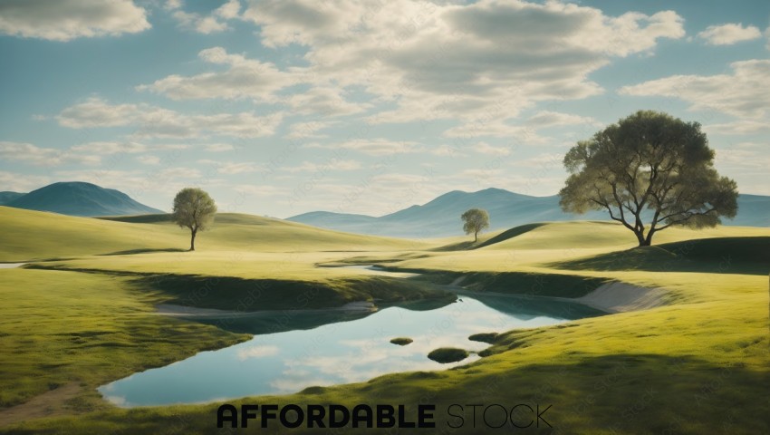 Serene Golf Course Landscape with Lone Tree