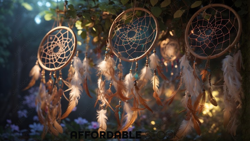Dreamcatchers Hanging in Enchanted Forest Setting