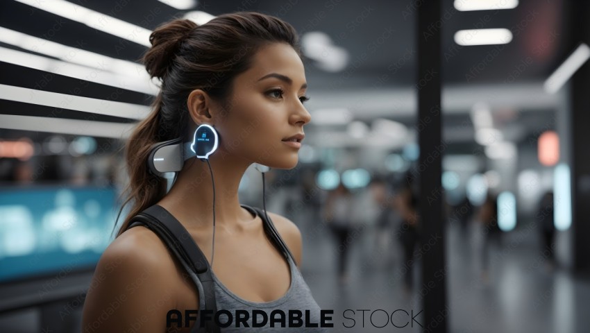 Young Woman with Innovative Wireless Earphones