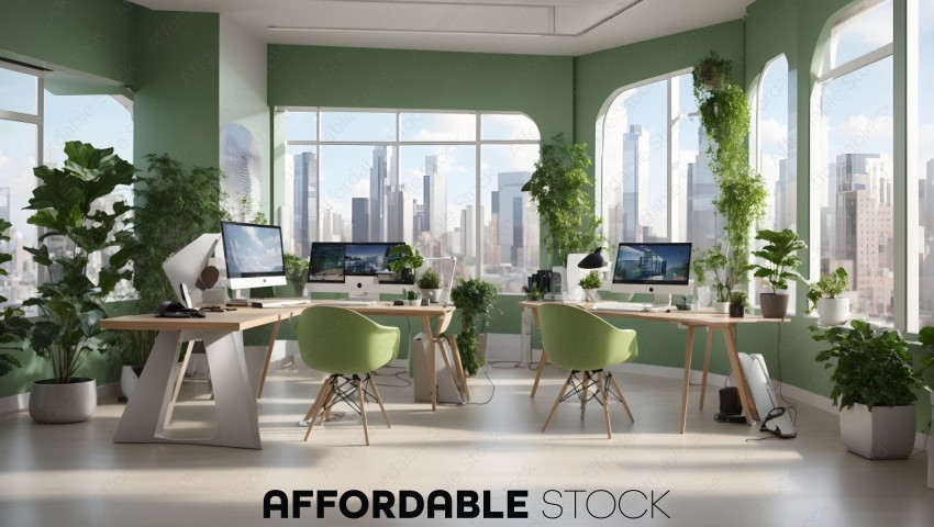 Modern Eco-Friendly Office Interior with City View