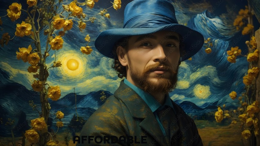 Artistic Man in Van Gogh Inspired Scenery