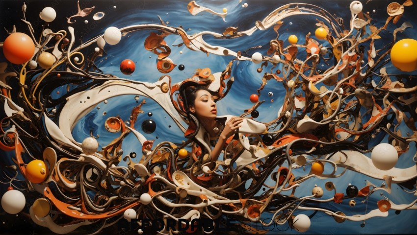 Surreal Woman in Abstract Fluid Art