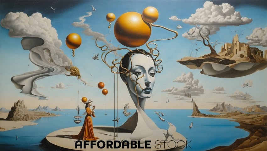 Surreal Floating Island and Sculpture Painting
