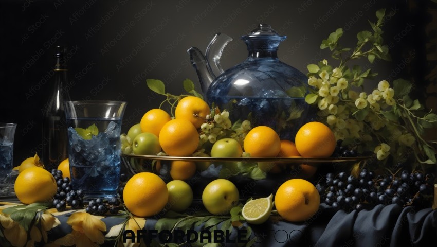Elegant Still Life with Citrus Fruits and Grapes