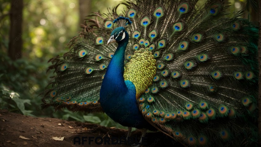 Majestic Peacock Displaying Feathers in Forest