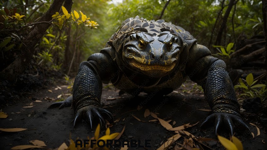 3D Rendered Alligator in a Forest Setting