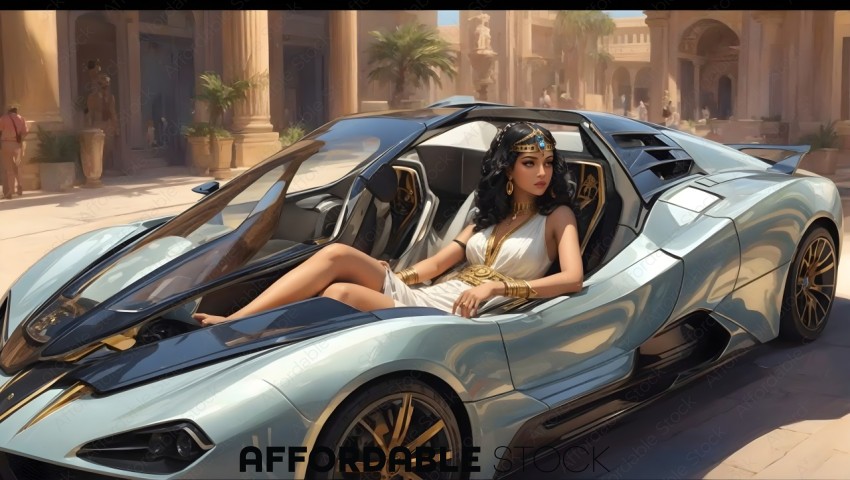 Cleopatra Inspired Fashion Model in Luxury Car