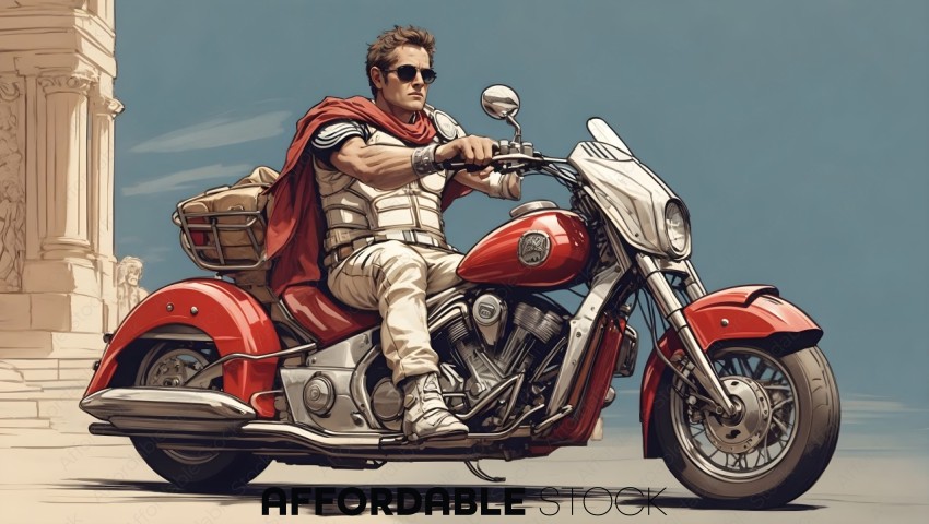 Stylized Heroic Character Riding Motorcycle